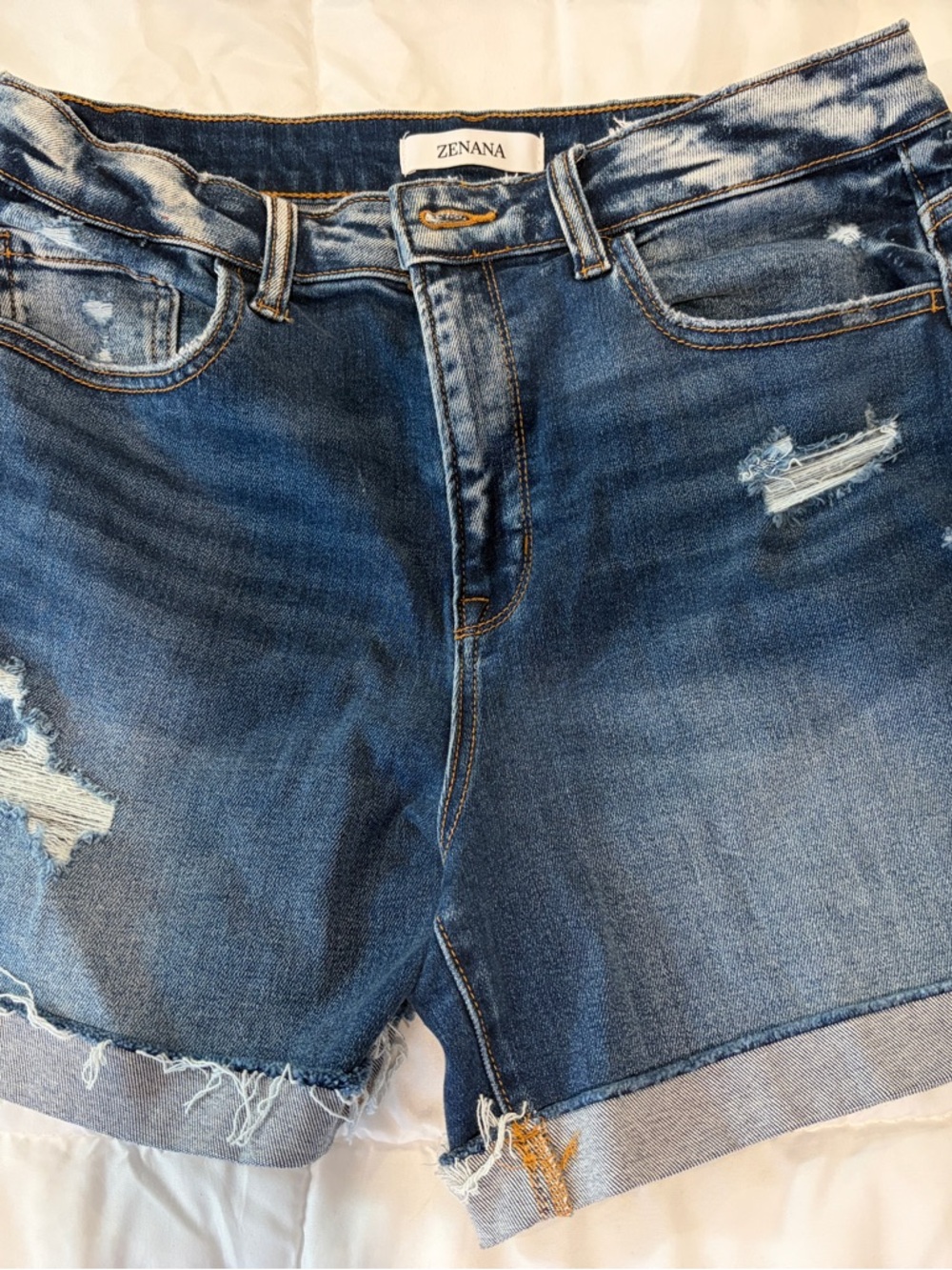 Zenana Outfitters Distressed Blue Denim Jean Shorts